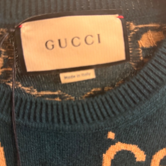 NEW with tags Gucci Green and Gold Monogram Sweater, Size Men’s Medium - Picture 3 of 8
